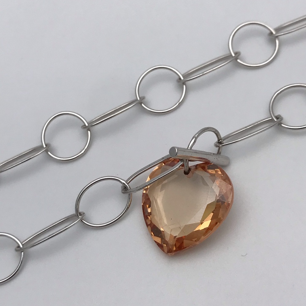 Sterling Silver Crystal Heart Toggle Necklace 18” - image 5